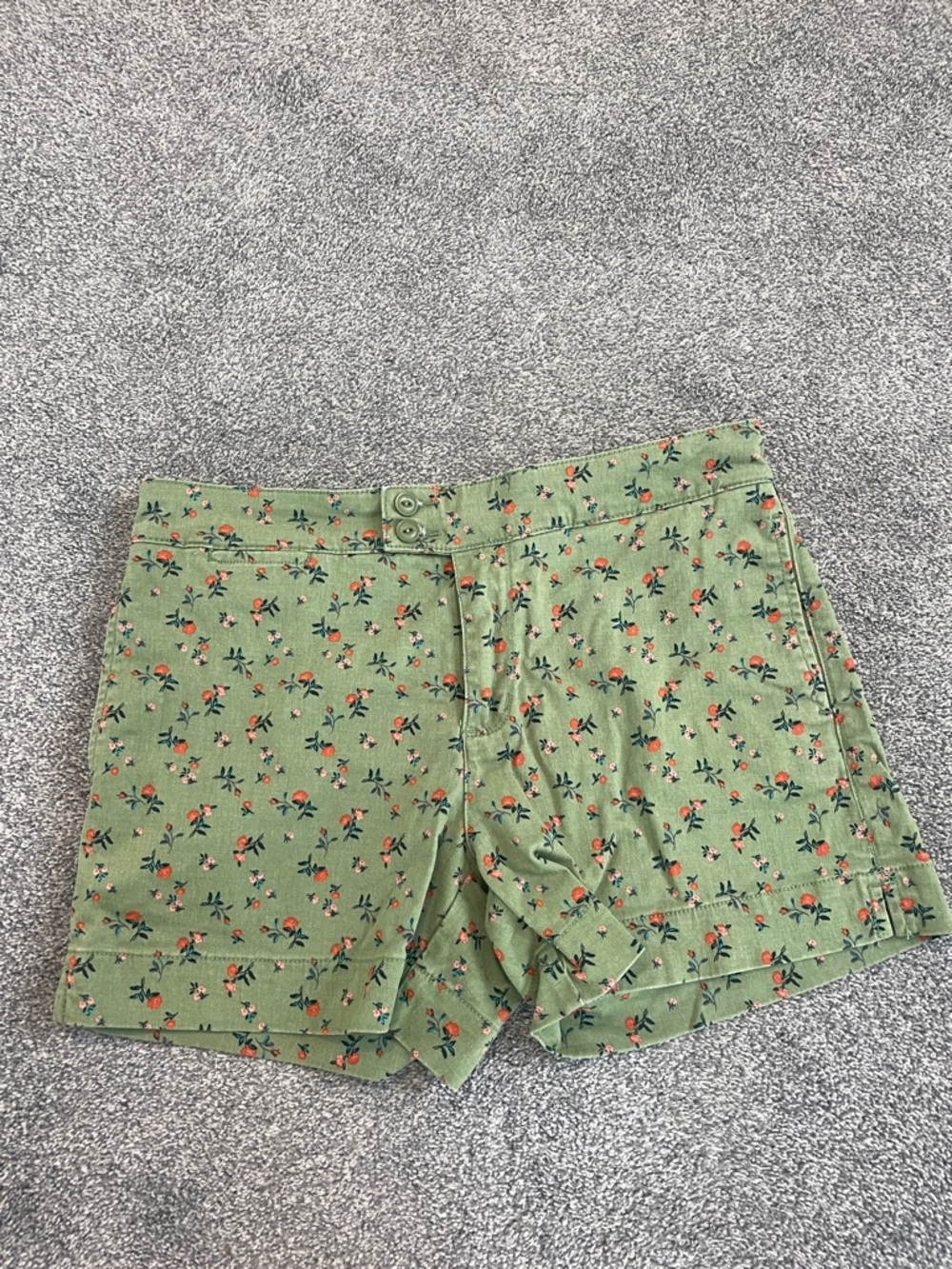 Anthropologie Green Floral Print Bermuda Shorts